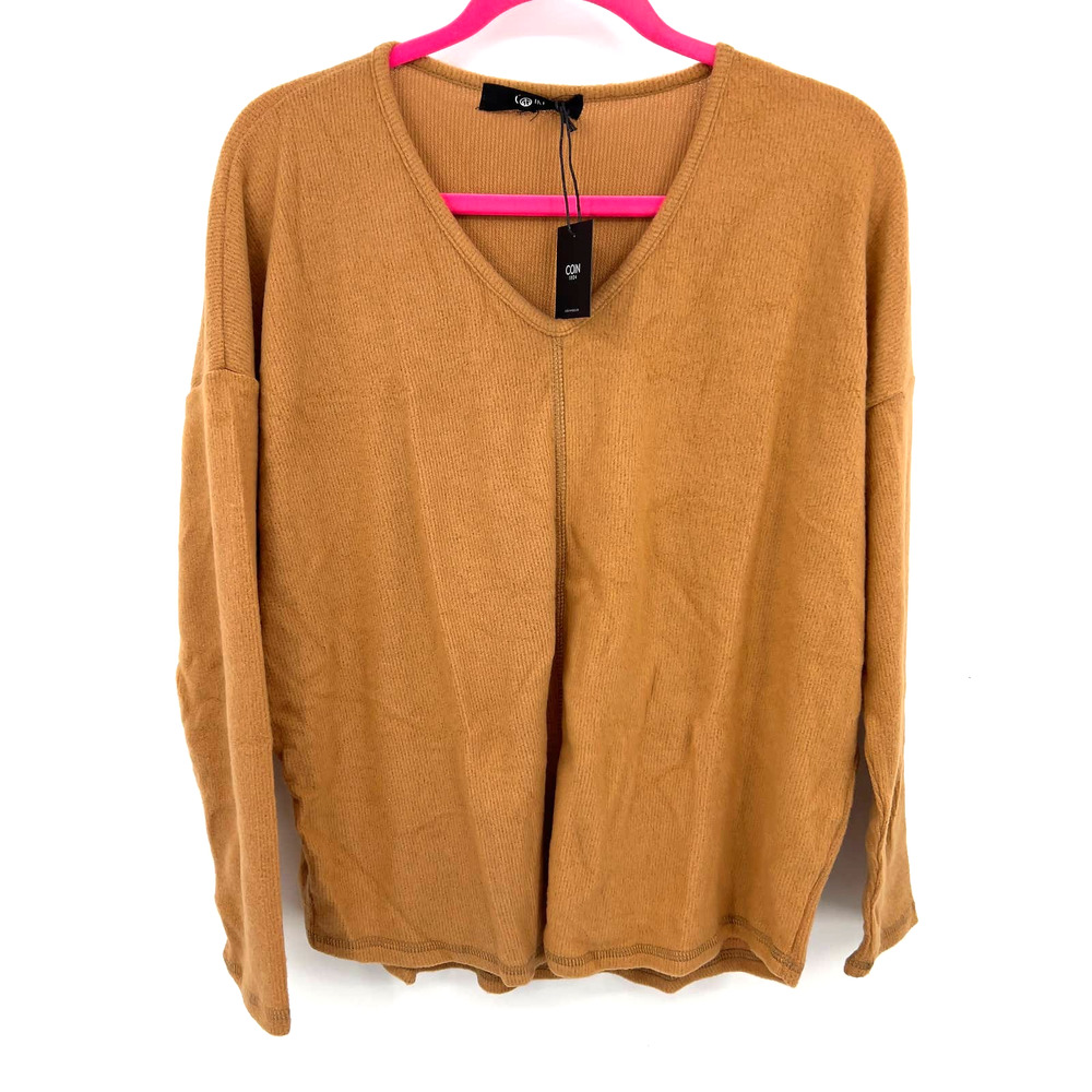 Coin 1804 Tan Brown Long Sleeve Open Seam VNeck Soft Sweater Plus Size 1x Tote 2